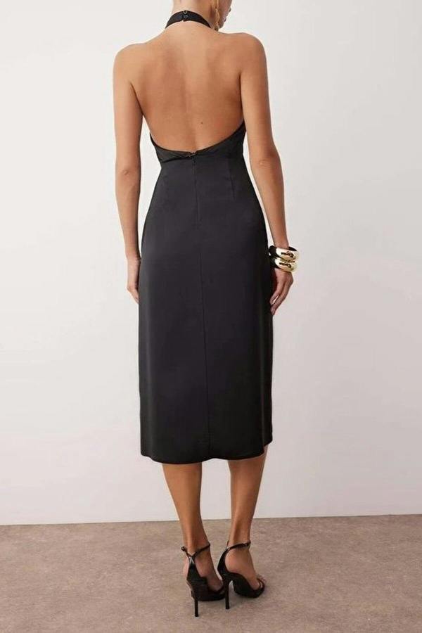 WOVCOR Satin Midi Elegant Evening Dress