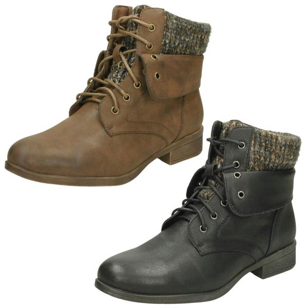 Spot On Ladies Spot On Mid Heel Lace Up Ankle Boots