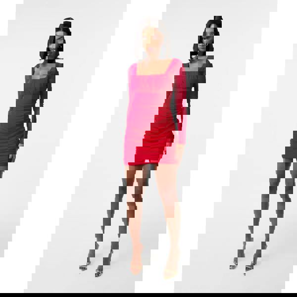 Pink Vanilla Long Sleeve Gathered Mesh Mini Dress