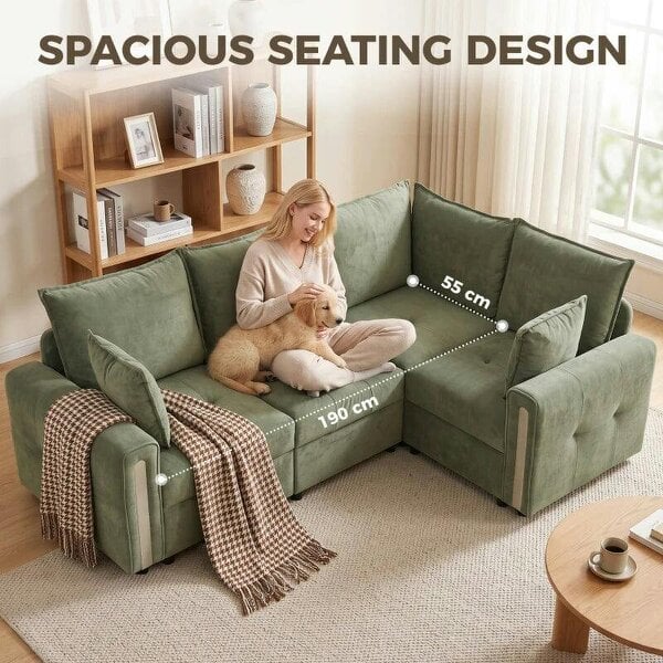 228cm L Shaped Sofa with Lift-Up Storage, 3-Seater Sectional Sofa with Wide Deep Seat, Dark Green
