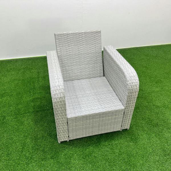 Fimous Outdoor Rattan Reclining Chair Light Grey Mixed Adjustable Patio Armchair with Thick Removable Cushion