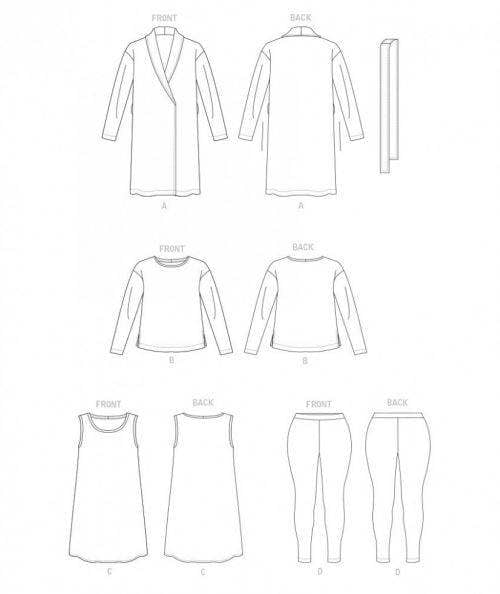 Vogue Sewing Pattern 1852, Robes, Tops, Dresses, Trousers for Women, A (XS-S-M-L-XL) - Easy