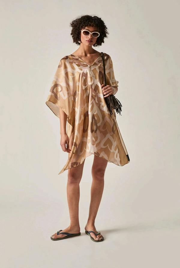 James Lakeland Beige Heart Print Kaftan
