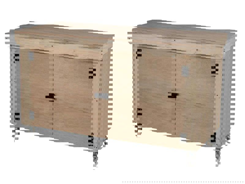 Arbor Garden Solutions Wooden Eucalyptus hardwood top workbench with lockable cupboard (V.9) with wheels