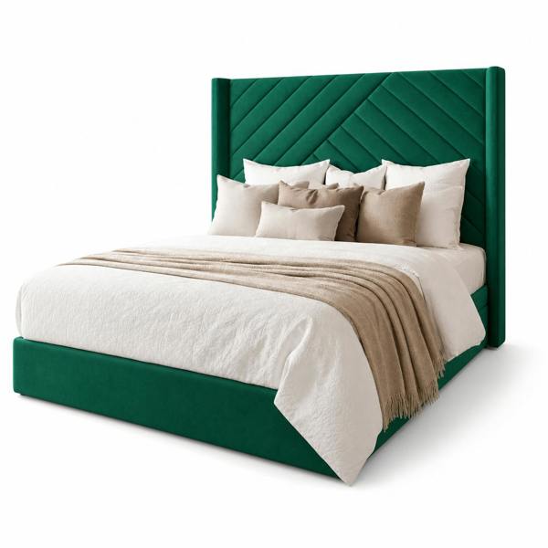Great British Beds Belfast Winged Divan Ottoman Bed - Green Plush