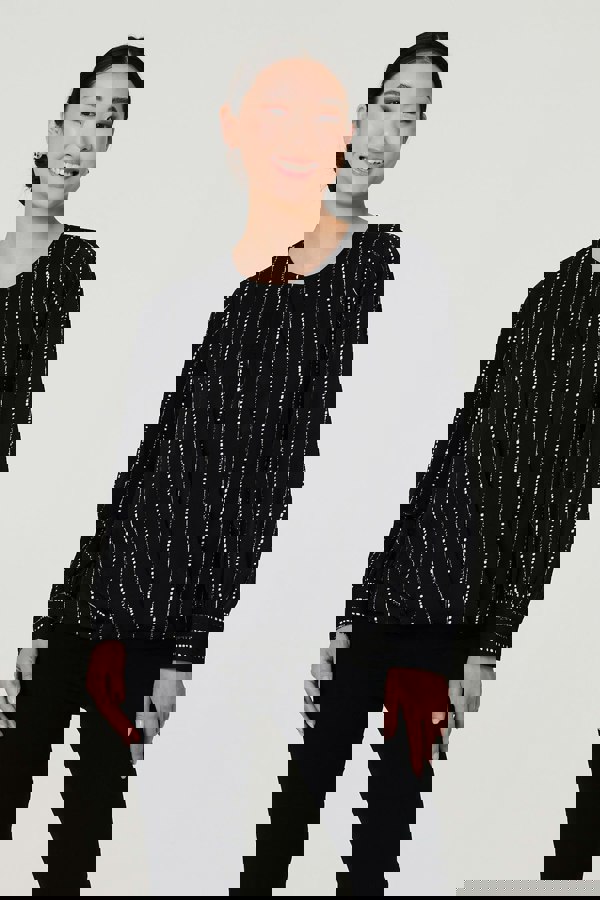 Black | Metallic Stripe Long Sleeve Blouse
