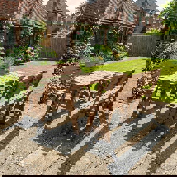 Arbor Garden Solutions Victoria Picnic Table and Benches Set With Backrest - Rustic Finish