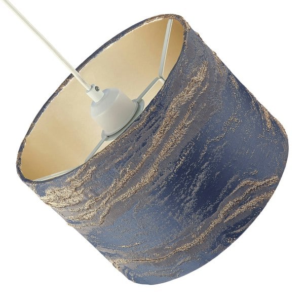 Navy Blue Jacquard Cotton Lamp Shade with Gold Leaf Foil Wavy Decor Image 3
