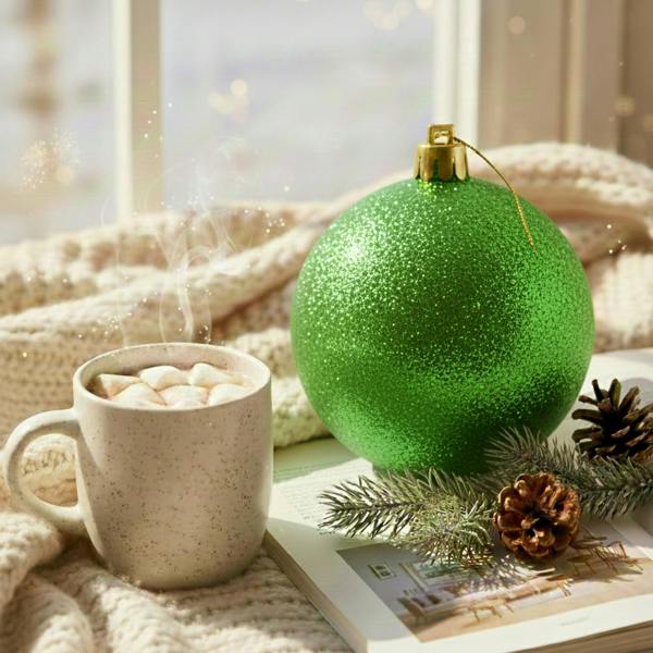 25cm Dark Green Glitter Christmas Bauble for Tree, Home and Seasonal Decorative Displays image 9