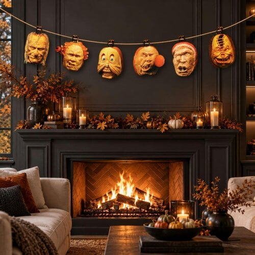 Shatchi 20x25cm Pumpkin Face Banner Halloween Hanging Garland with 6 Cut-Outs
