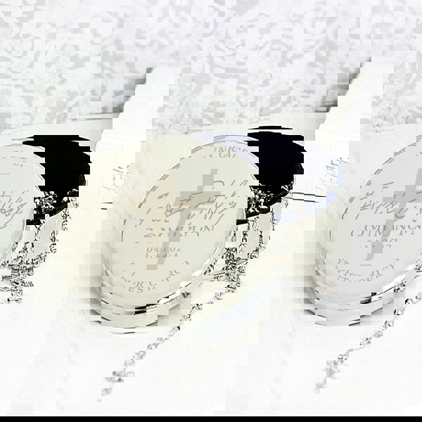 Personalised Memento Company Personalised First Holy Communion Round Trinket Box & Rosary Beads Set