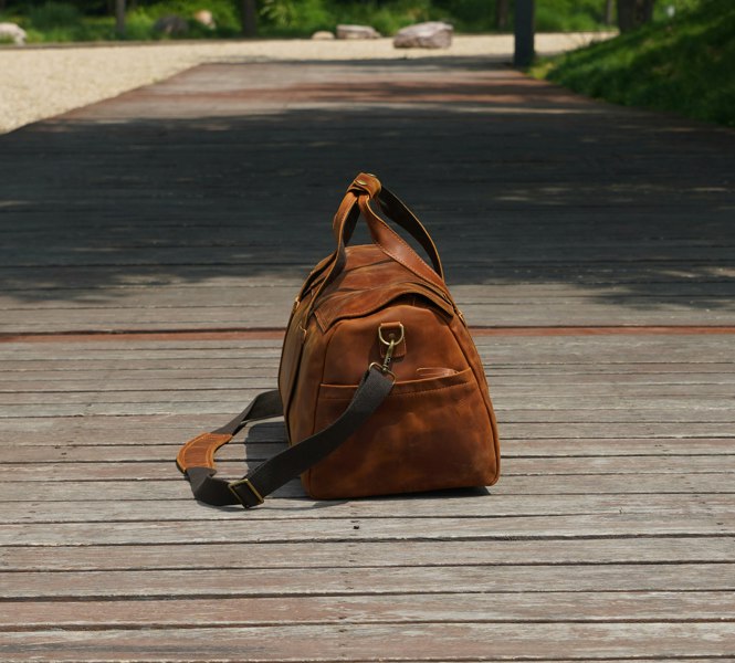 Touribag Stitched Detail Genuine Leather Holdall - Brown