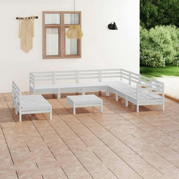 Berkfield 10 Piece Garden Lounge Set Solid Wood Pine White