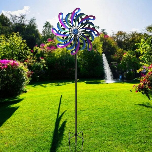 EDH Door Hardware Small Cosmic Fusion Vortex Wind Spinner Stake – 120 x 36 x 15 CM | Kinetic Metal Wind Sculpture | Outdoor Garden Spinner for Yard
