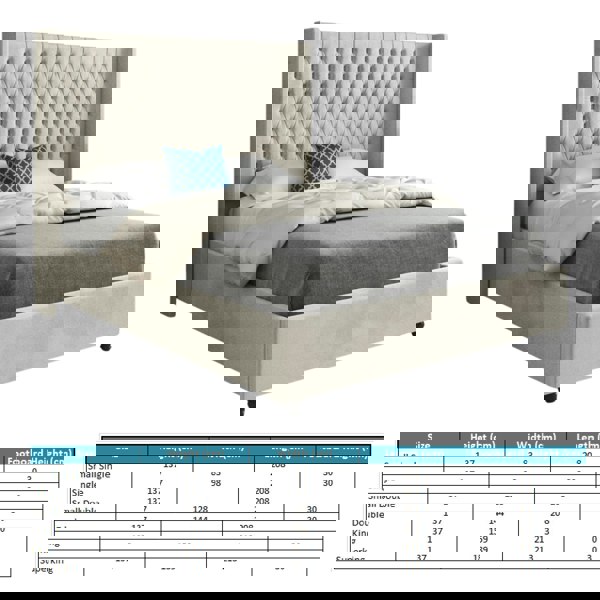 Casa Magna Volta Straight Winged Upholstered Soft Velvet Bed Frame - Cream