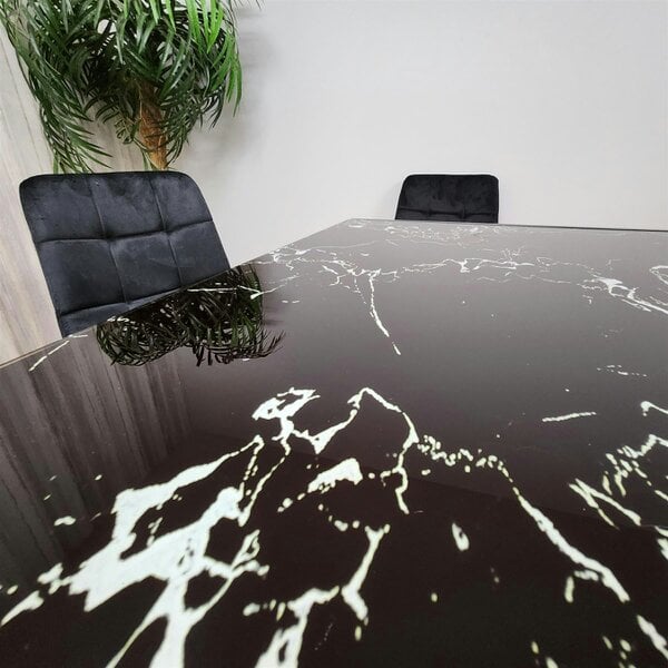 Kosy Koala Dining Table and 4 Chairs Black Marble Effect Glass 4 Velvet Black Chairs Dining Room Furniture