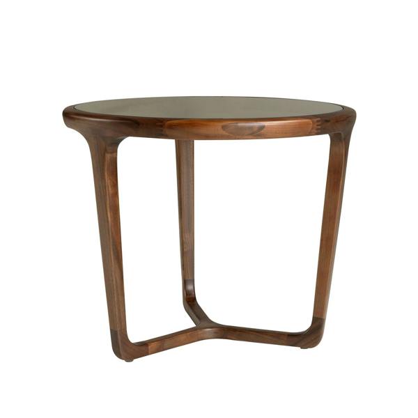 Angel Cerdá Round Brown Smoked Glass and Walnut Side Table 2155