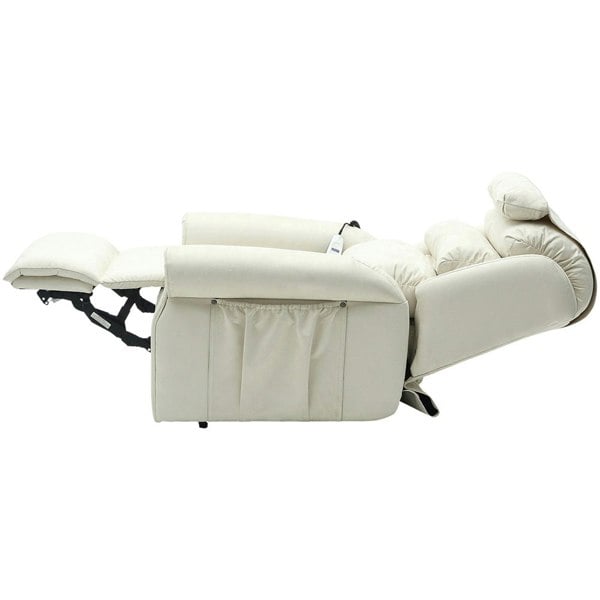 Dual Motor Rise and Recline Armchair - Waterfall Pillow - Cream Suedette Fabric Loops