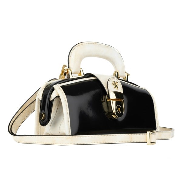 Embassy London Gazelle Mini - Black & Cream - Mini structured bag in colourful genuine leather and key