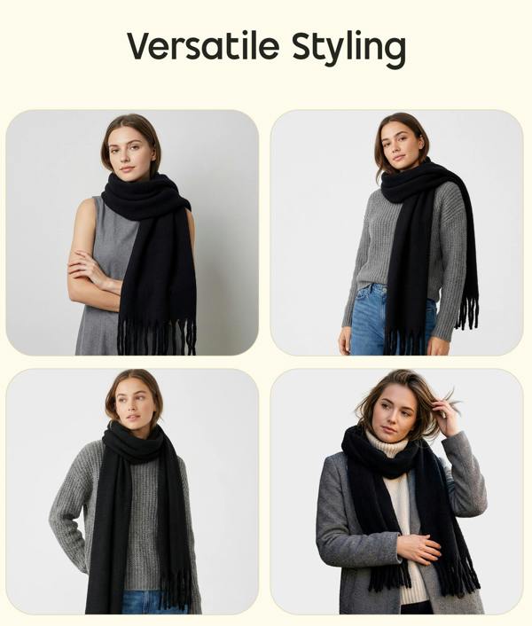 VIA MONTEN Women’s Faux Mohair Scarf, Oversized Winter Scarf Wrap with Fringe, Soft Fluffy Long Shawl for Cold Weather