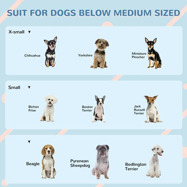 Illustrated size chart showing dog silhouettes for selecting dog house size