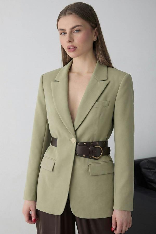 Belted Fitted Long Sleeve Blazer Jacket