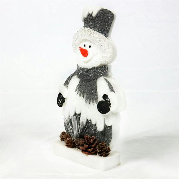 32 x 17 cm Grey Snowman Christmas Tabletop Decoration with Silver Glitter and Pine Cone Detail image 4