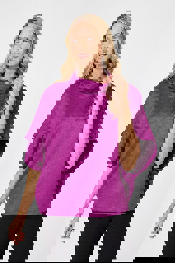 Purple | Suedette Cowl Neck Batwing Sleeve Top

