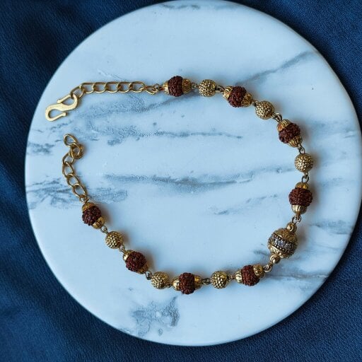 The Colourful Aura Indian Shiva Rudraksha Gold Beaded Hindu Bracelet