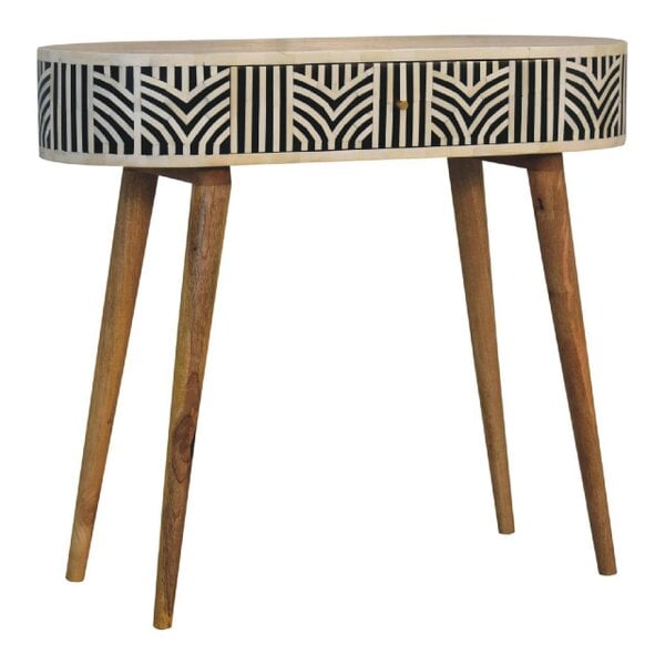 Wyld Haus Honolulu Monochrome Black and White Bone Inlay Console Table with Storage Drawer