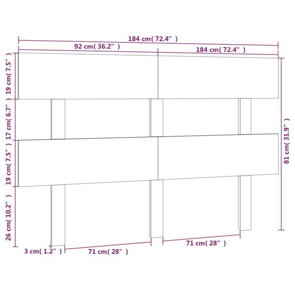 Berkfield Bed Headboard White 184x3x81 cm Solid Wood Pine