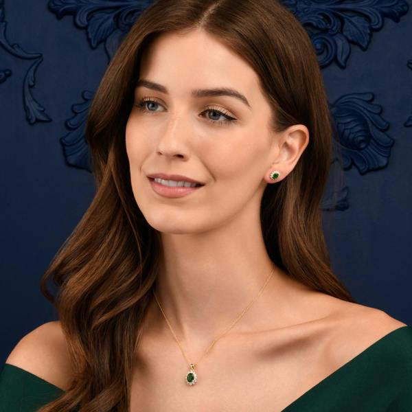 namana 925 Sterling Silver Green Cubic Zirconia Oval Halo Stud Earrings