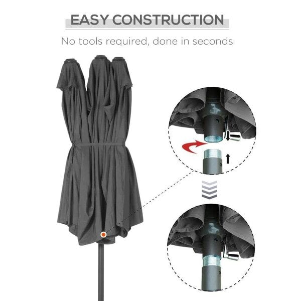 Bobobiy 4.6M Sun Umbrella Canopy Double-sided Crank Sun Shade w/ Cross Base Grey