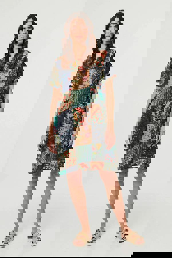 Green | Patchwork Print Short Sleeve Shift Dress