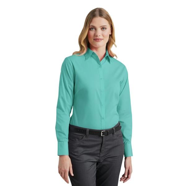 Premier Womens/Ladies Poplin Long-Sleeved Blouse - Aqua