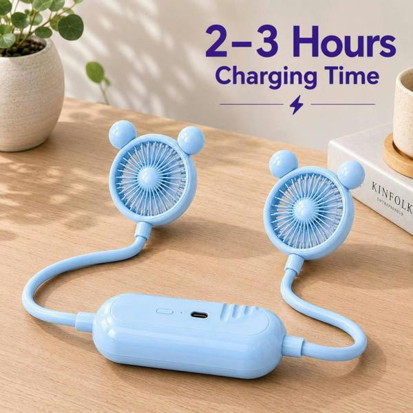 Dyzi Portable Neck Fan USB Rechargeable 3 Speed Blue