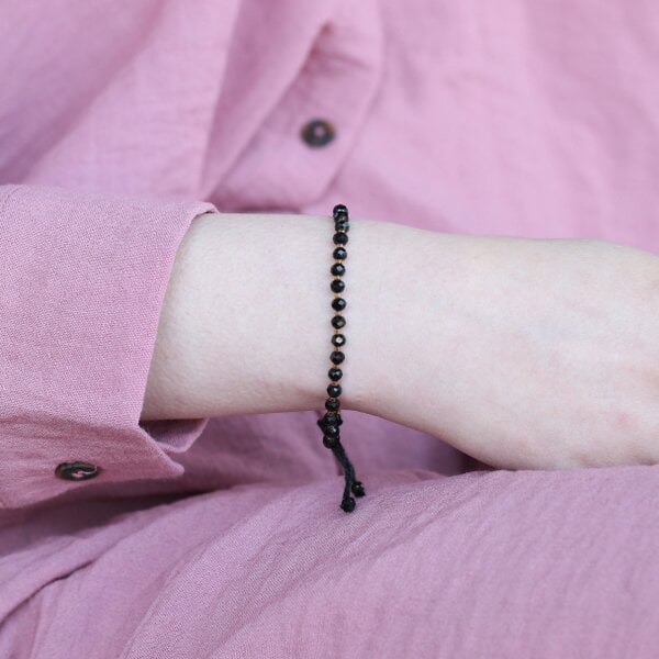 The Colourful Aura Adjustable Gold Black Beads Bracelet For Newborns and Adults