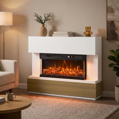 HOMCOM 117cm 3-Sided Electric Fireplace Insert, Freestanding, Wall Recessed