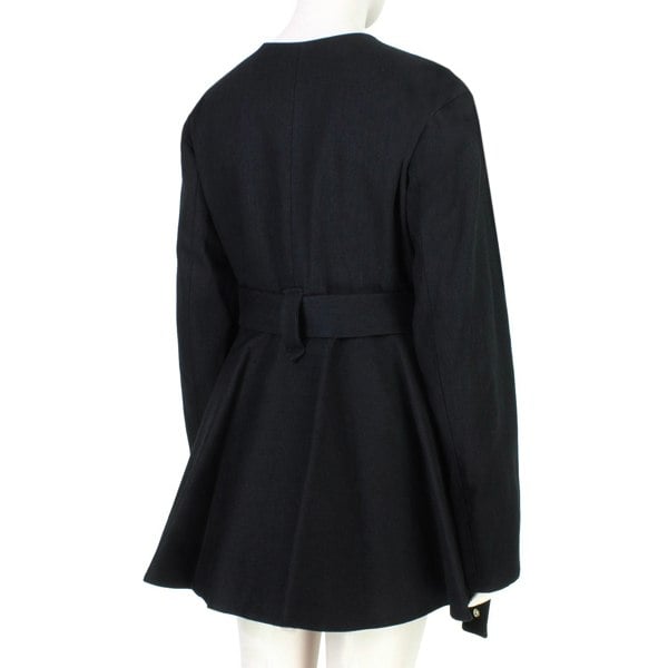 Ellery black cotton twill collarless jacket with eyelet detailing belted waist