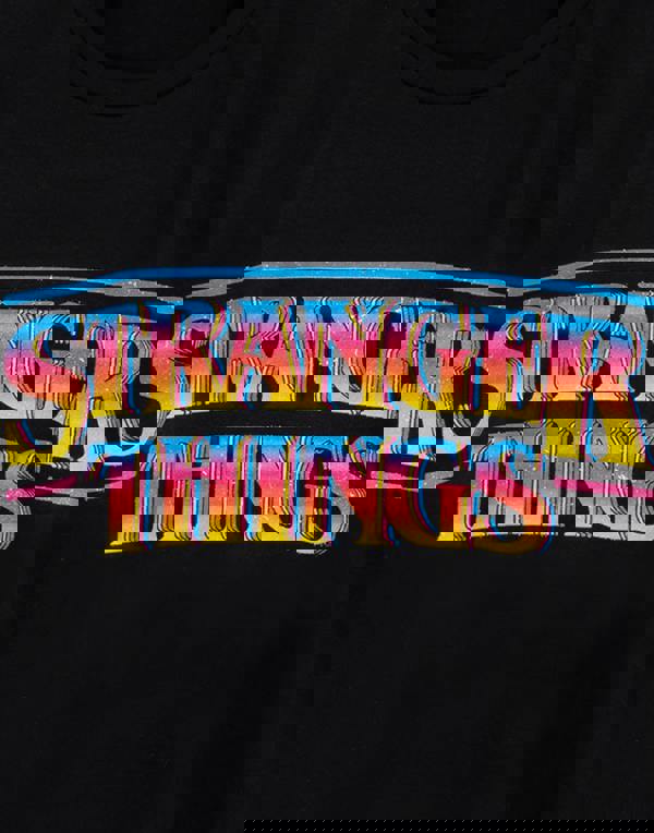 Stranger Things Mens Black Retro Logo Short Sleeved T-Shirt