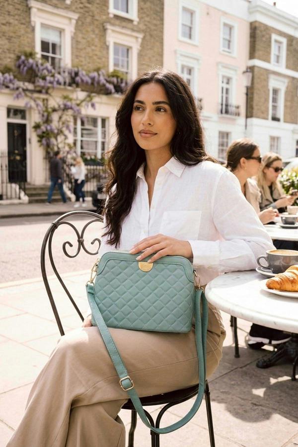 Constance Quilted Frame Crossbody Bag - Green