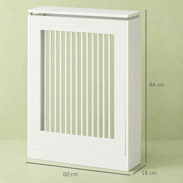 Bobobiy Radiator Cover Vertical Slatted Grille Heater Cover Top Shelf MDF Steel for Heat Circulation 60 x 18 x 84 cm White