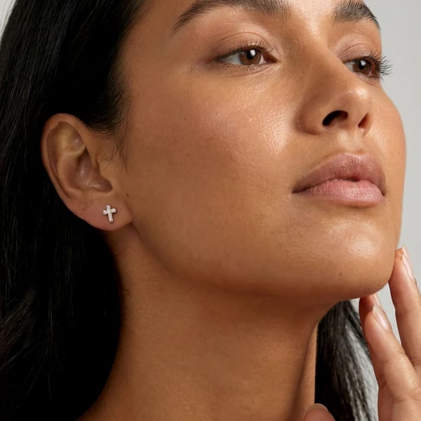 MUCHV Tiny Pave Cross Screw Stud Earrings