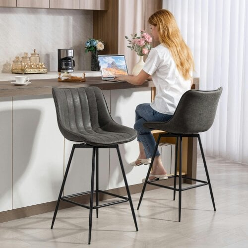 Wyld Haus Pahara Set Of 2 Grey Faux Leather Swivel Bar Chairs
