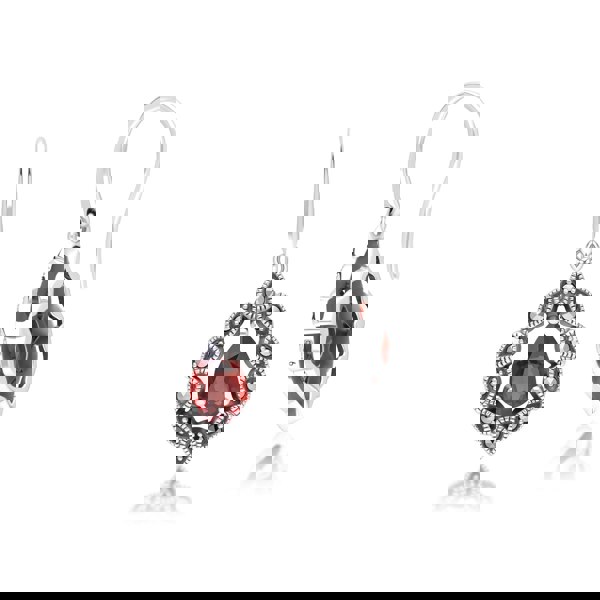 Gemondo Art Deco Style Pear Garnet & Marcasite Drop Earrings in Sterling Silver