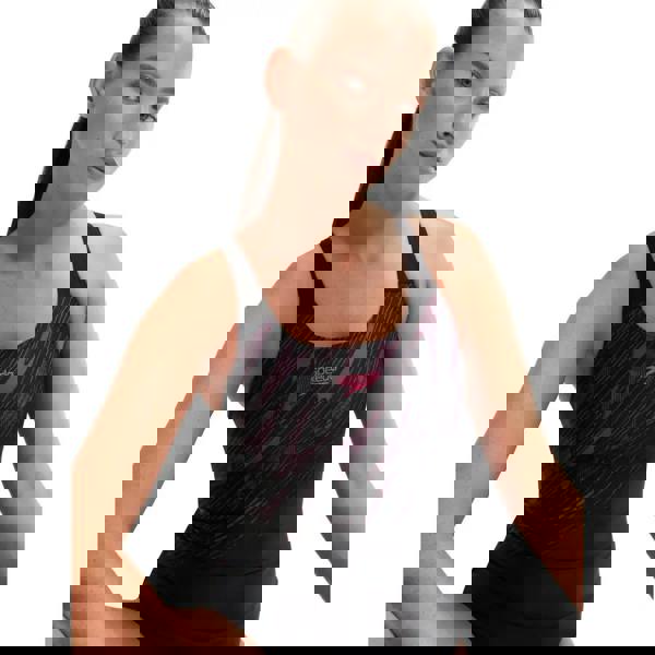 Speedo Hyperboom Placement Muscleback Swimsuit in black and pink