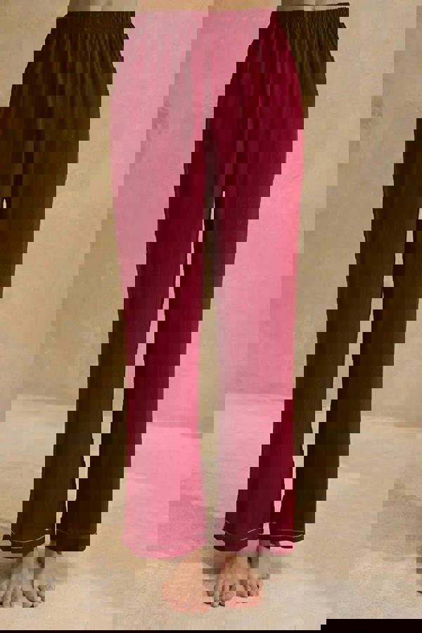 WOVCOR 2-Piece Relaxed Fit Viscose Woven Pajama Set with Stitching Details