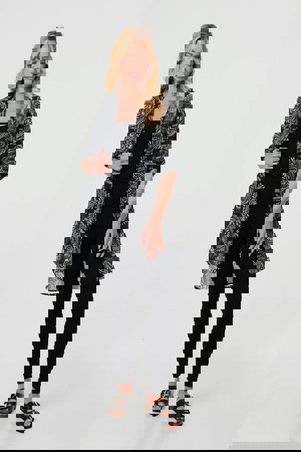 Black | Abstract Sheer Relaxed Longline Blouse
