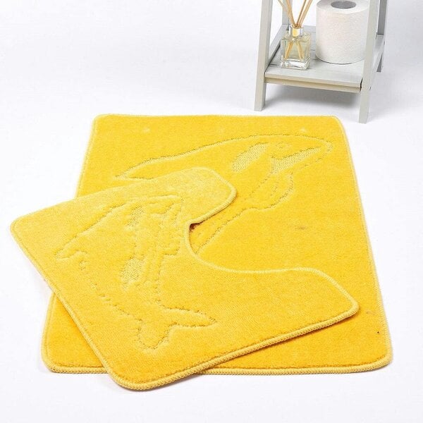 Night Zone Dolphin 2 Piece Bath Mat & Pedestal Set – Non-Slip Absorbent Bathroom Rug Set - Lemon