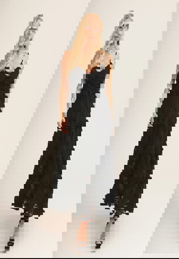 Gini London Black Frill Tiered Midaxi Dress